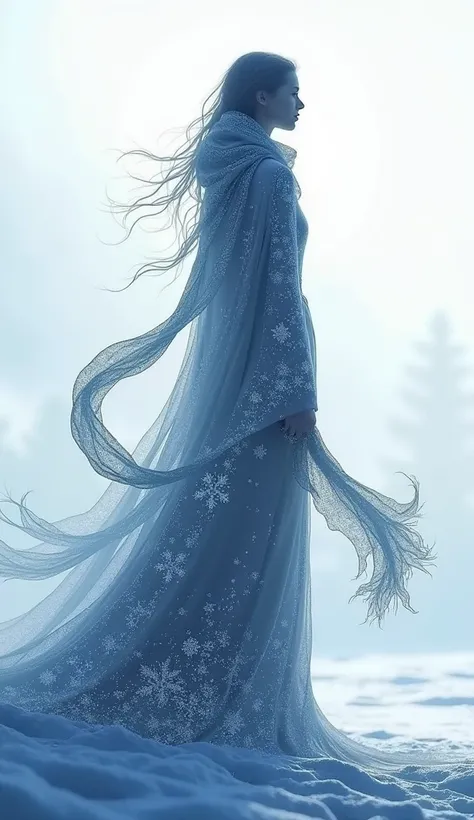 Here’s the detailed prompt for January:

"A shadowy silhouette representing January, depicted as an elegant humanlike figure wrapped in a flowing scarf blowing in the icy winter wind. The silhouette is intricate, with frosty patterns etched into its form, ...