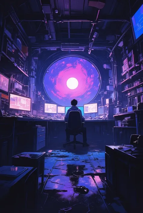 There is a room with a desk., shelf, There are also chairs.,  Background Art , cyberpunk setting,  sci-fi room ,  cyberpunk vibe,   like a cyberpunk workshop,  Cyberpunk Basement ,  cyberpunk vibe,  cyberpunk interior , Mysterious Laboratory,  cyberpunk ar...