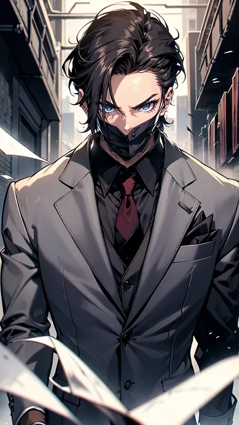 “A tall man in his late 30s, with slick, dark hair and a confident, almost arrogant expression. He wears a stylish black suit with a dark red tie, exuding wealth and power. His eyes are cold and calculating, always watching for opportunities to manipulate ...