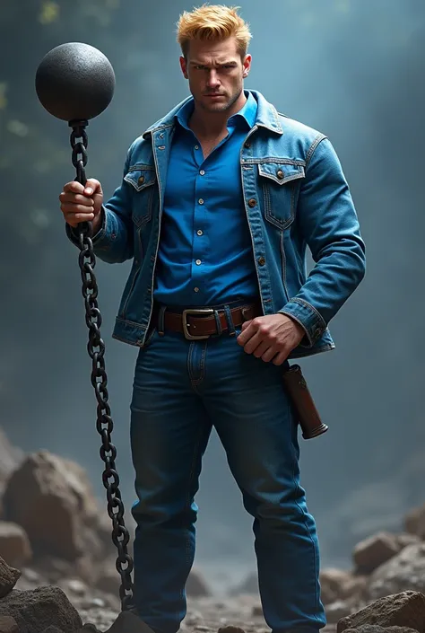 the highly realistic and intense the sight of a tall, handsome man with bright blonde hair, wearing the unmistakable blue polo shirt, jean jacket, and jeans of a Watchdog Admiral. The color blue was synonymous with authority on Gavin’s Rock,he has a iron m...