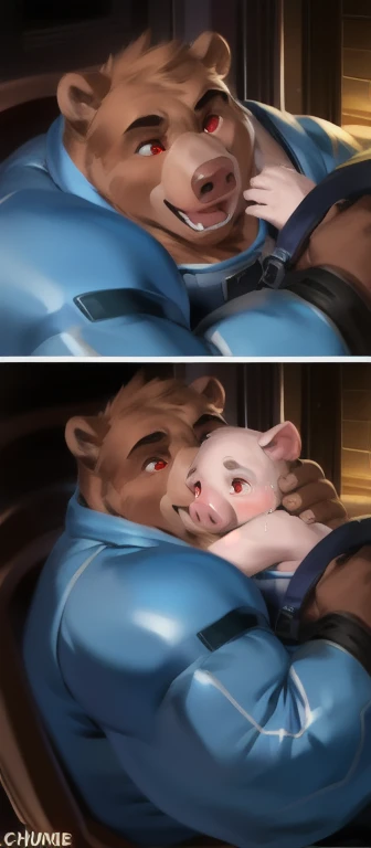   Living with a Pig Baby​ crying  , Big man.,huge body,​Chair Ride,​The room was completely dark. ,bear, Hugging a baby pig , heavy  เกินพิกัด,   muscle bound , Blue Military Spacesuit, I opened my mouth and wanted to eat baby pigs..,Red eyes, by chunie  