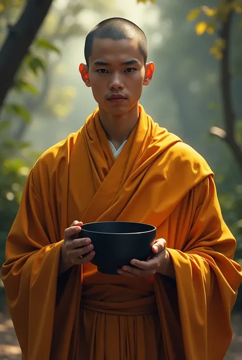 handsome monk with Black Colour Monk alms bowl