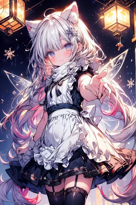 Here’s the adjusted prompt with the specified pose:

With open arms、Welcome pose （Show both palms）
Magical winter, (masterpiece, best quality, ultra-detailed), flat chest, blush, cat ears, warm and welcoming expression, Wide, sparkling eyes, winter maid ou...