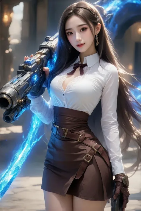  okoh very beautiful female lagend car characters This image features characters from the game Mobile Legends, known as Layla .  She has an attractive appearance ,  wearing a steampunk-style costume with futuristic feel .  Layla has long hair and a hair ba...