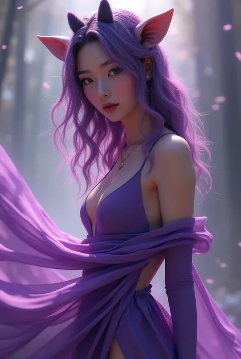 very beautiful araffe woman with jaw dropping beauty with purple hair and a purple dress posing for a picture, 8k artgerm bokeh, soft portrait shot 8 k, by Russell Dongjun Lu, ross tran 8 k, 8k portrait render, trending on cgstation, inspired by Yanjun Che...