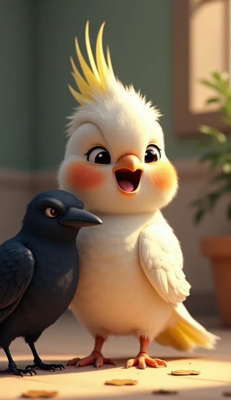 Then when the cute cockatiel bird see the shelter she is very happy and giving thanks to the crow