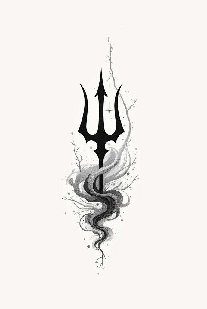 I want a small tattoo involving a trident, the sea around the trident and a small soft barely visible lightning in the back 
Colourless 
More details on the trident  
Make it slightly smaller