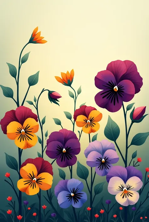 Illustration of a flower bed with beautiful blooming pansies