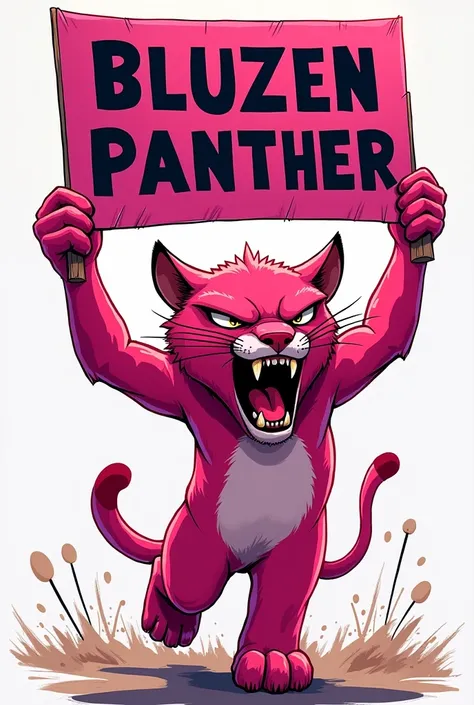 Angry Pink Panther carrying a sign 