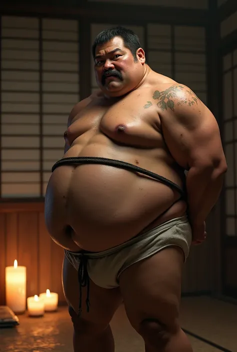  フォトリアリスティックなmiddle aged肥満日本人男性、 single eyelid、50 years old、短い black mustache、短い black buzz cut、whole body、Fat Muscular Bear、Homosexuals、whole body、Thick body、 Short, muscular and fatty legs、 short and thick arms with muscle and fat 、Four Corners,Thick fac...