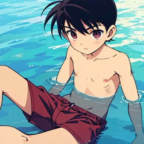 Boys, swimming trunks, Slim Sexy , black hair,  naked body,  Red-Faced, 