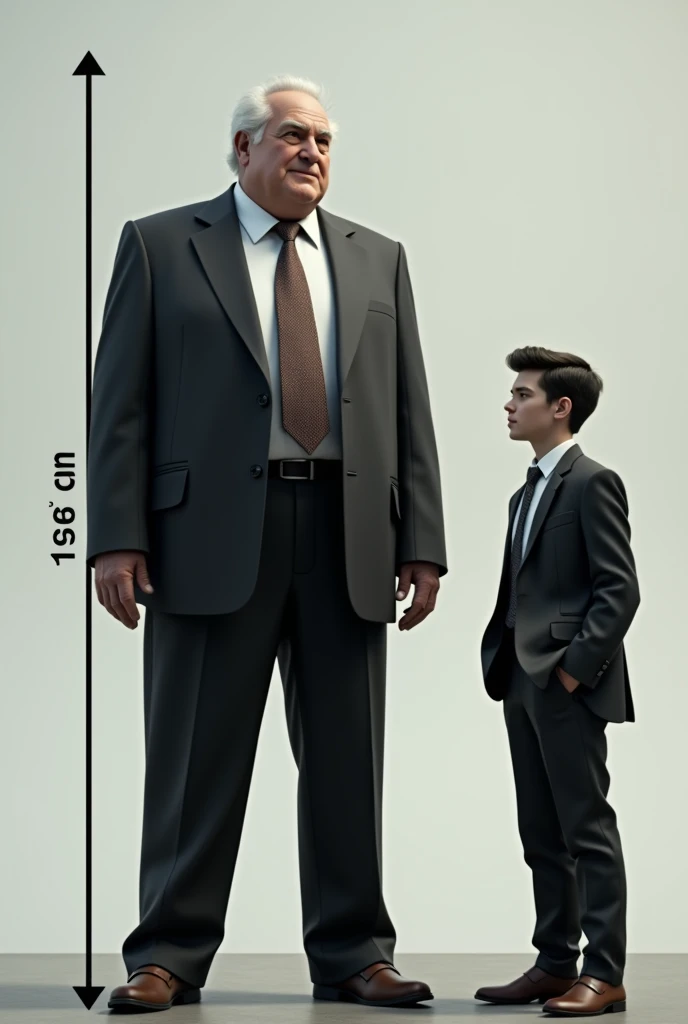 Next to an old businessman with a height of 225 cm, a young man of 164 cm shows a very large height difference