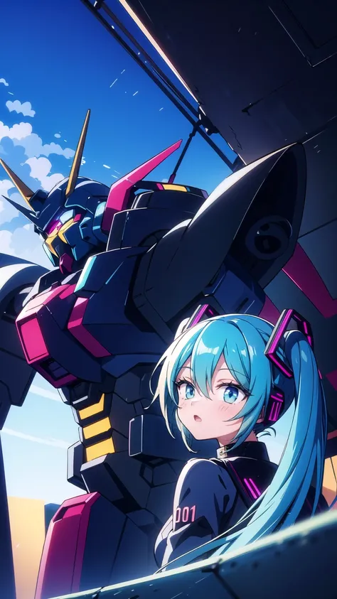 masterpiece, Hatsune Miku VOCALOID, ((Mecha Girl)),  twin tails,  Light Blue Eyes, Light blue hair, Gundam&#39;s Armor,  Bodysuit , (( Angel Wings )), (Mecha Girl), (( cyberpunk )),  Ultimate Physical Beauty,  beautiful eyes,Big Breasts, Big Breasts, top q...