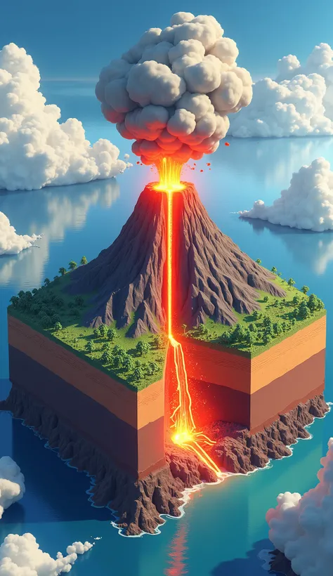  anime style,8k,16k, wallpaper,(Volcanic eruption),( mountains and the mechanism of eruption),(Cross-sectional view of a volcano :2.0),(Illustration explaining active fault :2.0),(stratum:2.0),( 3d isometric illustration:2.0)