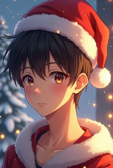 Create me a anime guy with Christmas hat make it realistic 