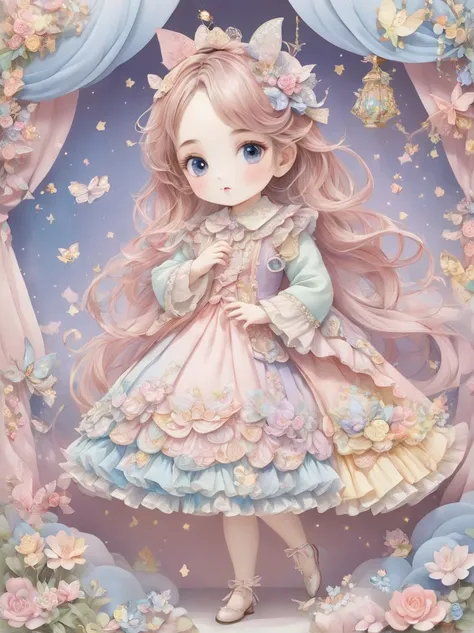 Highest quality、Popup、pastel、とてもcute、Patchwork、cute、、、Ultra delicate、Beautiful、、Fairy tale、cuteドレスを着た小さな女の子