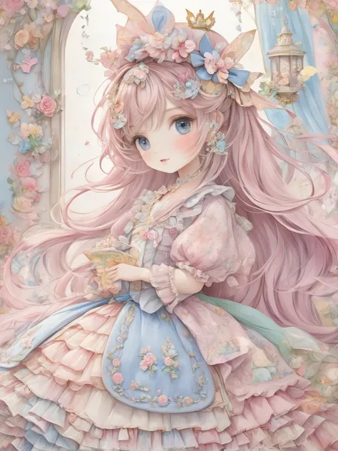 Highest quality、Popup、pastel、とてもcute、Patchwork、cute、、、Ultra delicate、Beautiful、、Fairy tale、cuteドレスを着た小さな女の子