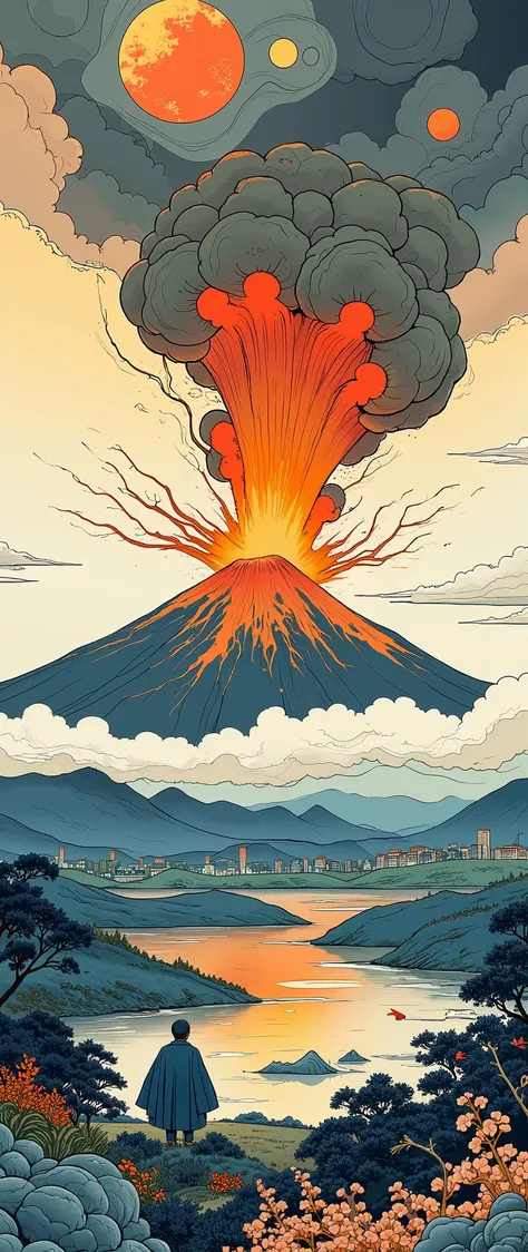 ( Ukisei:2.0),8k,16k,wallpaper,( Katsushika Hokusai style:2.0),(Volcanic eruption),(Mt. Fuji eruption :2.0),( Vector Art :2.0),( flat design:2.0),( flat color:2.0)