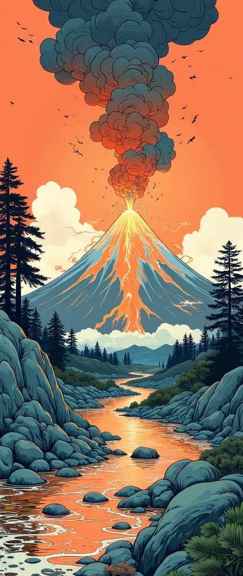 ( Ukisei:2.0),8k,16k,wallpaper,( Katsushika Hokusai style:2.0),(Volcanic eruption),(Mt. Fuji eruption :2.0),( Vector Art :2.0),( flat design:2.0),( flat color:2.0)
