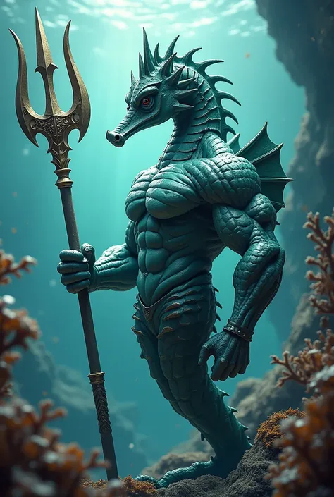 Bodybuilder seahorse with trident