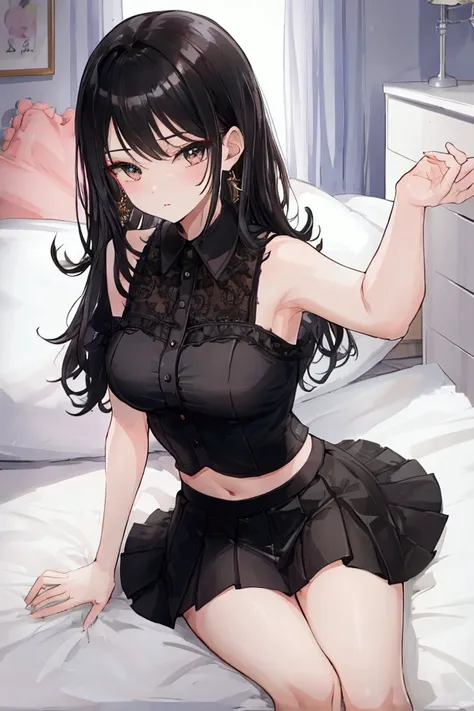 1 idol, Black hair,  gorgeous,  mini skirt, bed