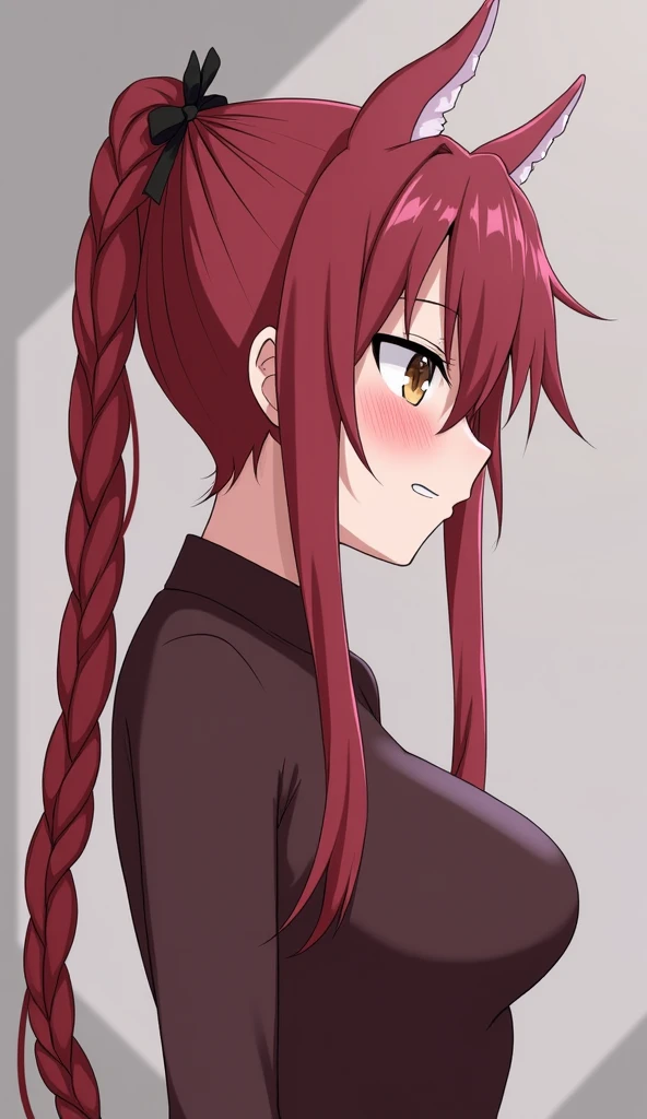 1 , alone,  High resolution ,  Long hair, breasts medium, Blush, hair,  very long hair, Fringe between the eyes ,  ponytail ,  Hair with two braids , hair with highlights,  side view, hair, Sign under the mouth, hair de cabelo,  anime style , corpo inteiro...