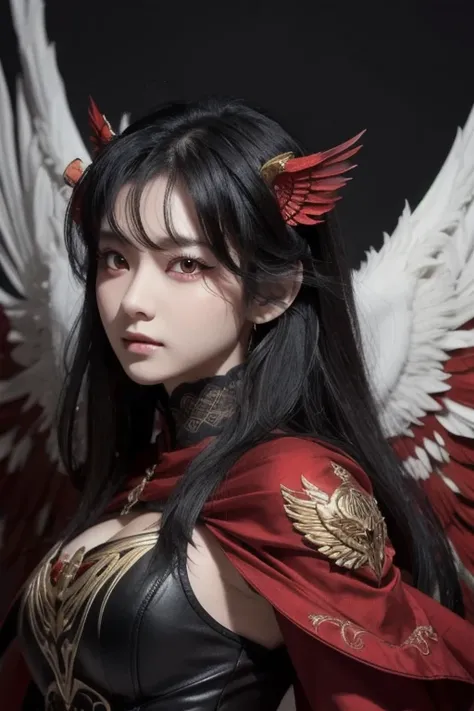  lion ,  black hair, red eyes, Wings, Very monstrous