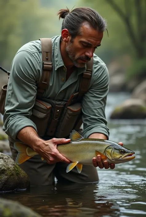 A man holds a dace fish