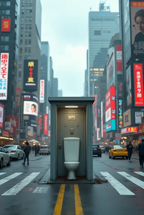 Make a toilet that is in the middle of a busy street