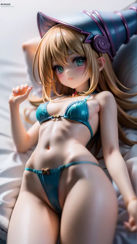 Dark Magician Girl, cute tween, skimpy lingerie, in bed, seductive, no panties