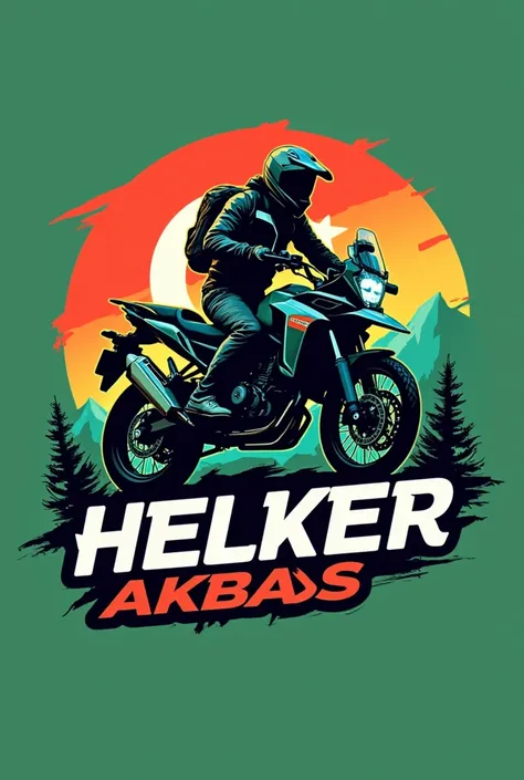 Lets create a motorcycle and Turkish flag themed logo with the words "hasan akbas" inside. Lets use an adventure tour motorcycle style and a green color.