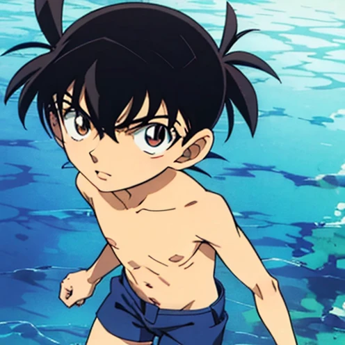 Boys, swimming trunks, Slim Sexy , black hair,  naked body,  Red-Faced,  Detective Conan , 