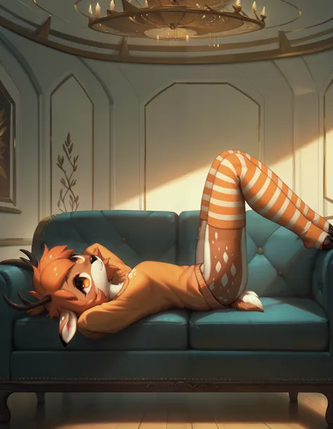 score_9, score_8_up, score_7_up, score_6_up, rating_safe, innocent and alluring, masterpiece, best quality, 1girl, (cute, anthro, female, deer anthro:1.2, thin body, detailed face, beautiful detailed eyes, tail, (small deer horns), round head, big eyes, or...