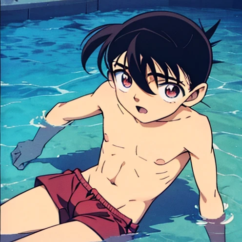 Boys, swimming trunks, Slim Sexy , black hair,  naked body,  Red-Faced, Conan, 