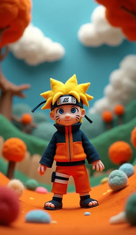 In a felt puppet world style, naruto