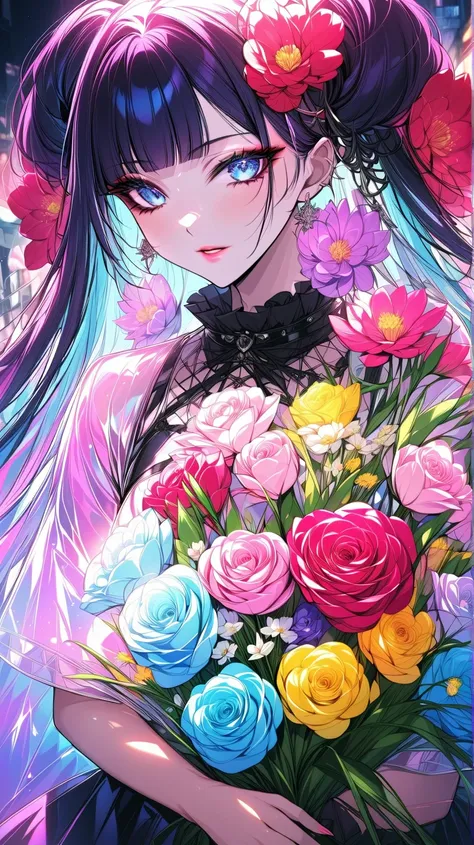 Close-up of a woman arranging flowers in a vase, With flowers, magazine photo , Written by Kojima Ayumi,  official artwork, Shin Jin-young, Frozen Flower々Surrounded by, author: NieTian,  dillaba dilmurat ,  Nam Jae-young , Synthwave,  Hwang Seon , Mackenzi...