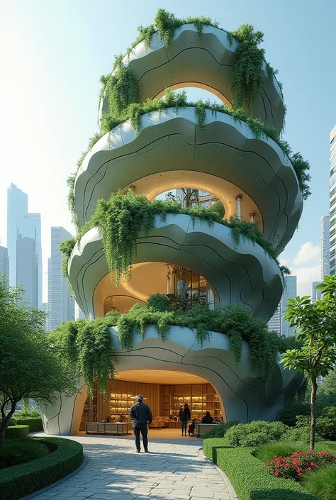 Eastern pavilion in the shape of a spiral, inspired by plants in an urban area
Construction 