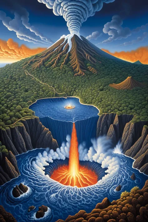 Volcanic Eruption, by Rob Gonsalves.
best quality, masterpiece, intricate details, ultra-detailed