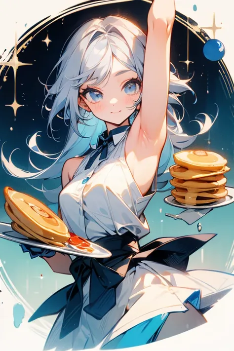 Grey Hair、cute、Beauty、 high school girl with visible armpits、Pancakes