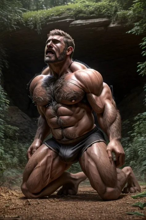 (( This is the best quality)),(masterpiece)), ((4K)) ((( Unique )))，Male wolf，Face，Wolf kiss， full of muscles ， super real muscles，Super-sharp images，Humanoid wolves ，Clear face， Perfect Face ，(((Transformation，Mid-term transformation)))， brown fur， Perfec...