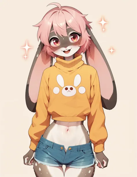dagasi_style, score_9,score_8_up, score_7_up, Best quality , Very detailed illustration, (Anthropomorphic furry rabbit boy:1,7) , tousled voluminous hair, Playful look, Slim, ideal body, thin waist, wide hips, Simple drawing, Artifyber style, pastel flat c...