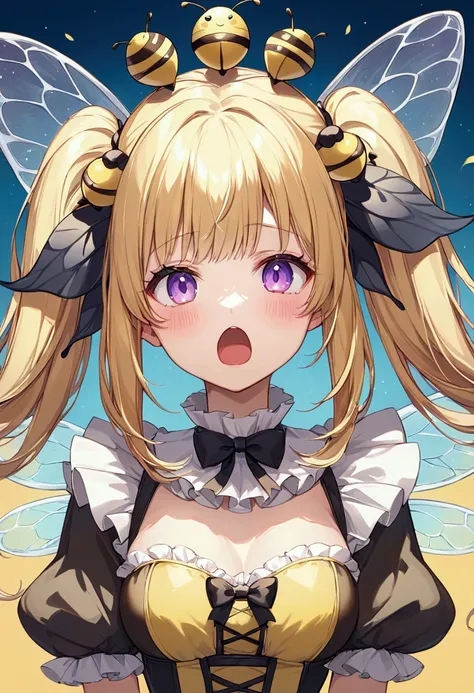 Anime illustration style, girl in cute Queen Bee costume, silly expression, This is cute fantasy art that looks like a fairy tale picture book, ultra detailed, absolutely resolution, masterpiece