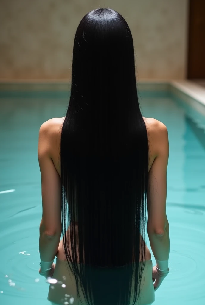 ８ｋ　Rear View　thin　７ Head and Body 　 Ultra HD　She combed her black hair backwards ..　Smooth and straight　In the water of the indoor pool　 full-body photo 　(( Her long hair was scattered all over the table..!!!!!))((Her hair is Very straight!!!!!))　(Her hair...