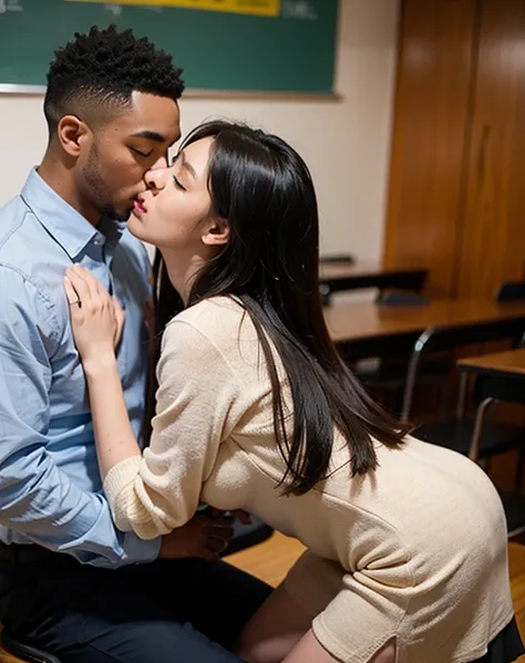 Security black man with 18 y.o girl Kissed at class