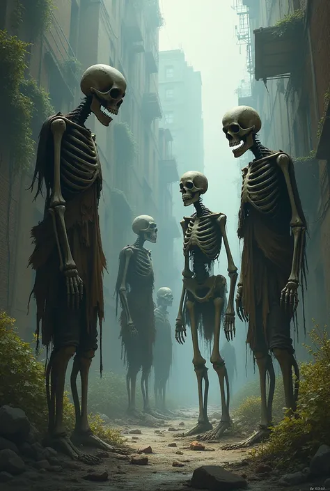 skeletons in an abandoned city.