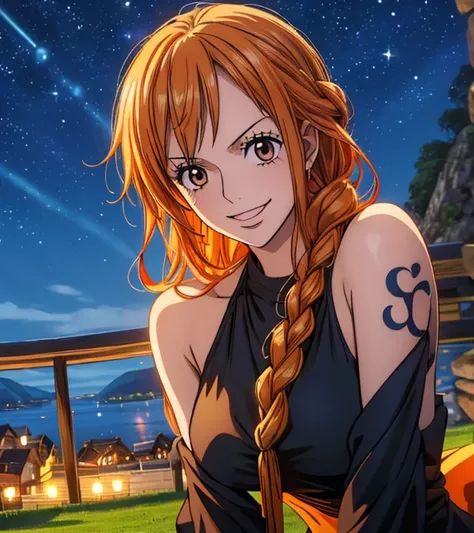 (masterpiece, top quality, 4K, 8k,   high definition  , 最高masterpiece:1.2),  super detailed, ( realistic , photo realistic , photo- realistic :1.37),   Maintaining Anime Style  ,  Nami in One Piece,(( 1 girl)), pale orange hair hidden in thick grass ,Beaut...