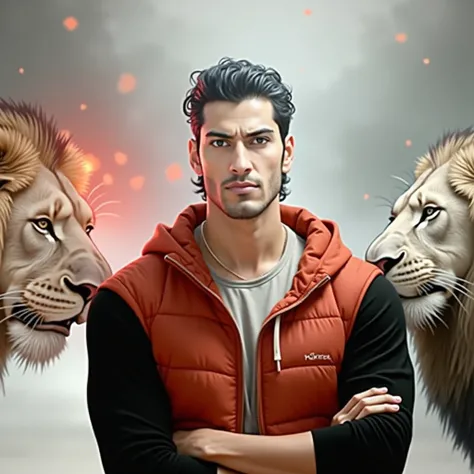 Name "NARESH" with standing two dangerous lion