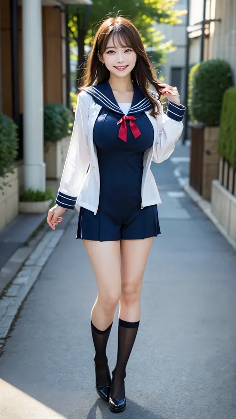  sailor suit ,  top quality, shape, 非常に Detailsな,  Details,  high definition , 8k wallpaper,  perfect dynamic configuration,  beautiful details,  natural lips,  sailor suit , Big Breasts,  clevis,  she is smiling in a cute pose.., A total masterpiece,  sid...