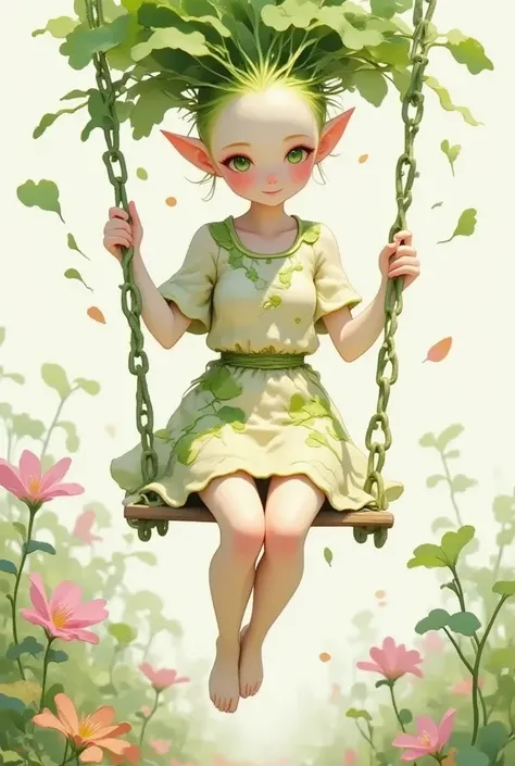 A cute daikon Lady on a Swing