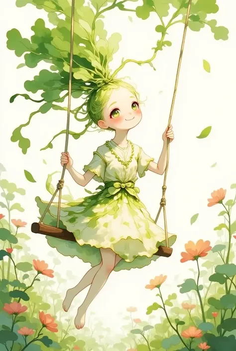 A cute daikon Lady on a Swing